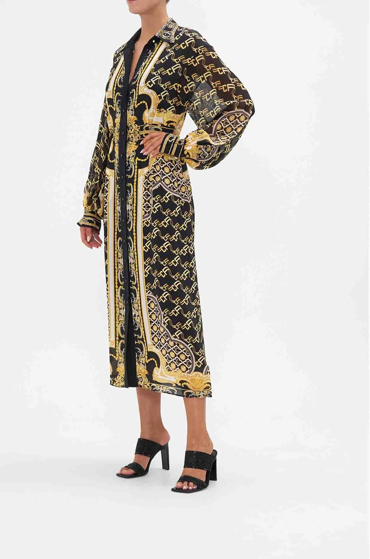 Camilla - Tether Me Not Button Down Blouson Sleeve Dress