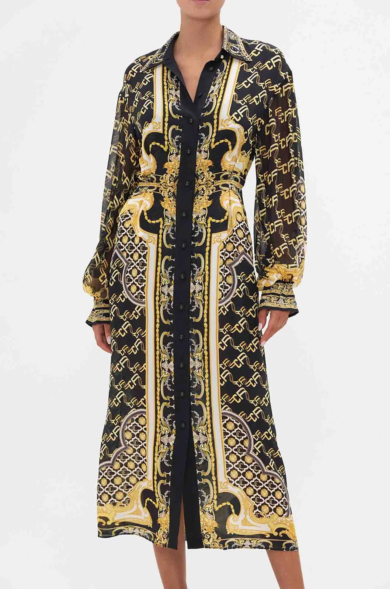 Camilla - Tether Me Not Button Down Blouson Sleeve Dress