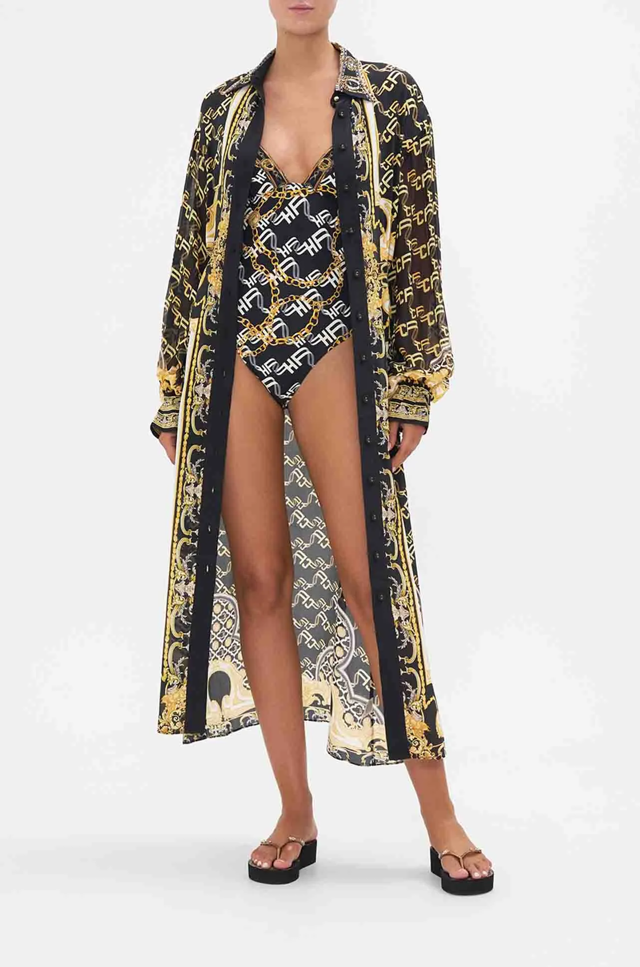 Camilla - Tether Me Not Button Down Blouson Sleeve Dress