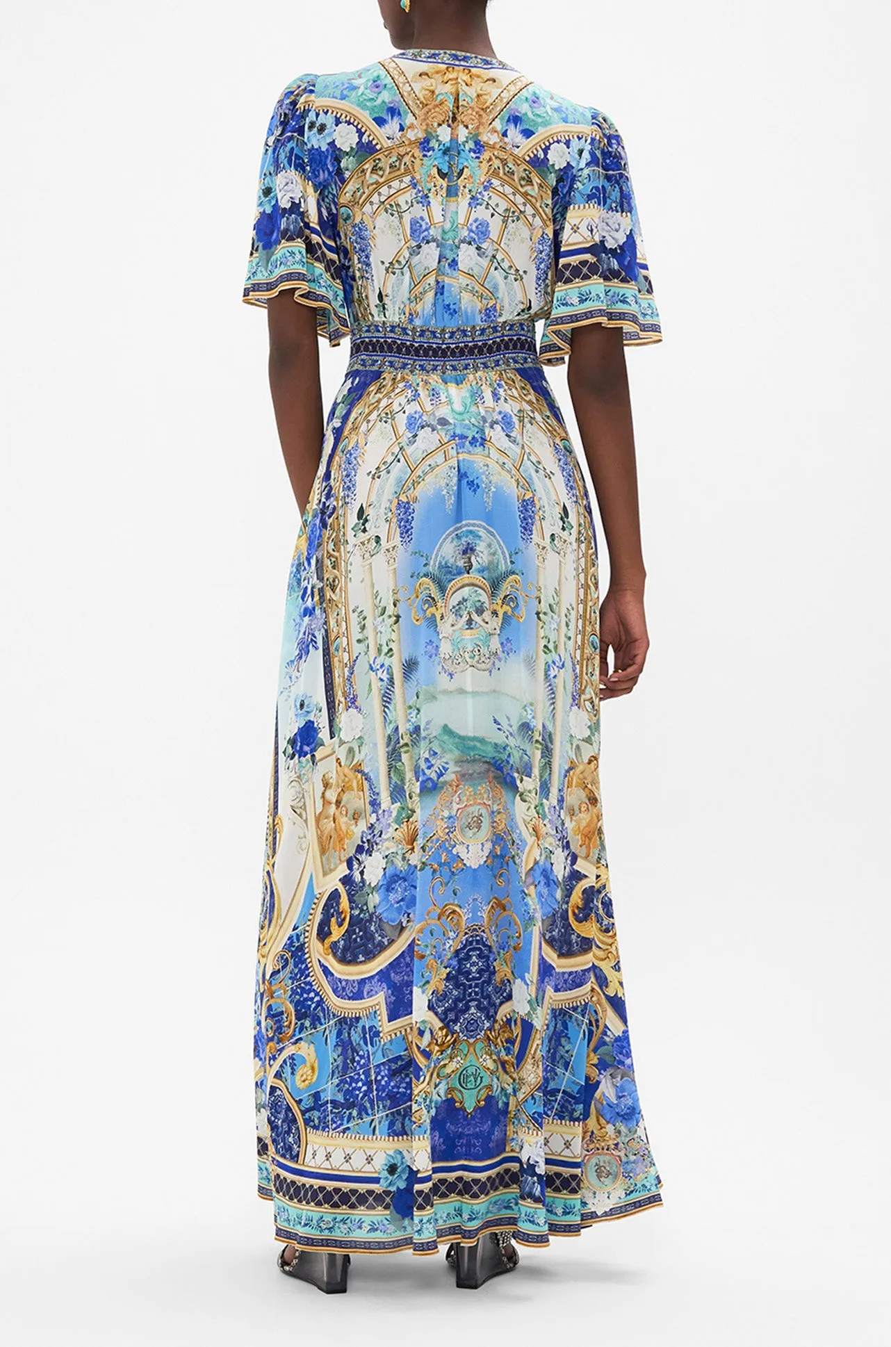 Camilla - Views Of Vesuvius Shaped Waistband Dress w/ Flutter Sleeves
