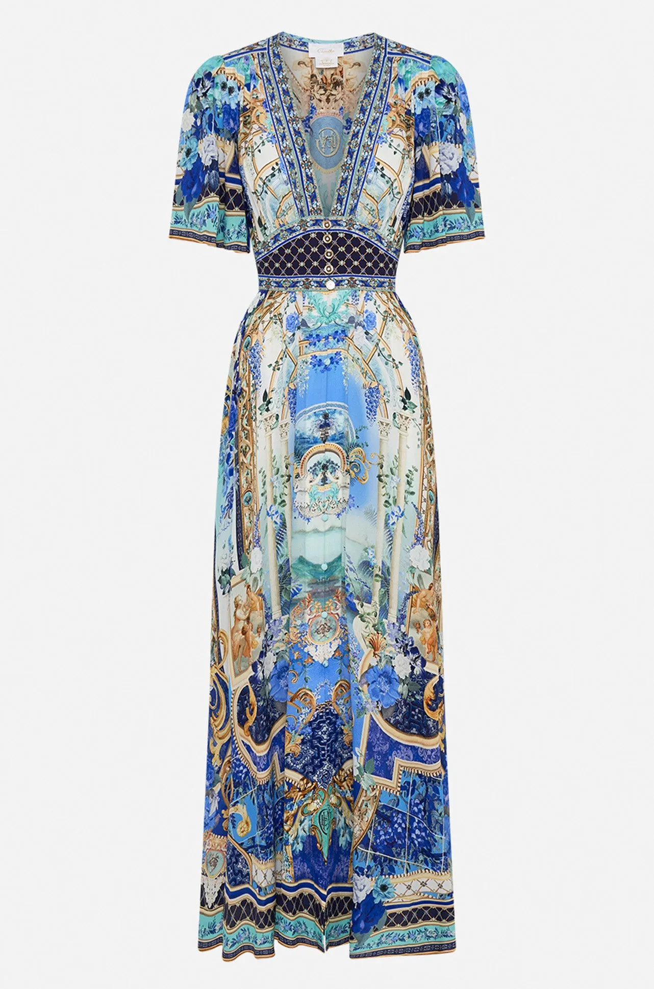 Camilla - Views Of Vesuvius Shaped Waistband Dress w/ Flutter Sleeves