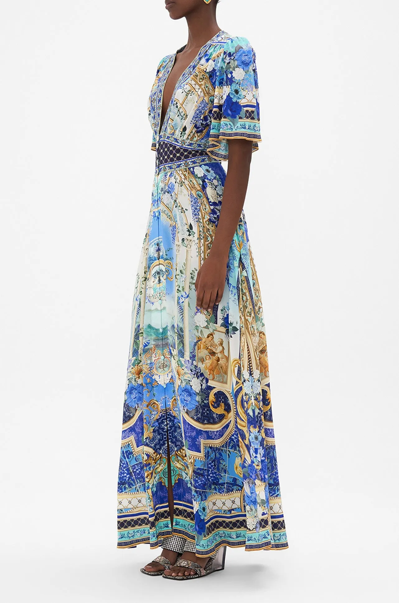 Camilla - Views Of Vesuvius Shaped Waistband Dress w/ Flutter Sleeves