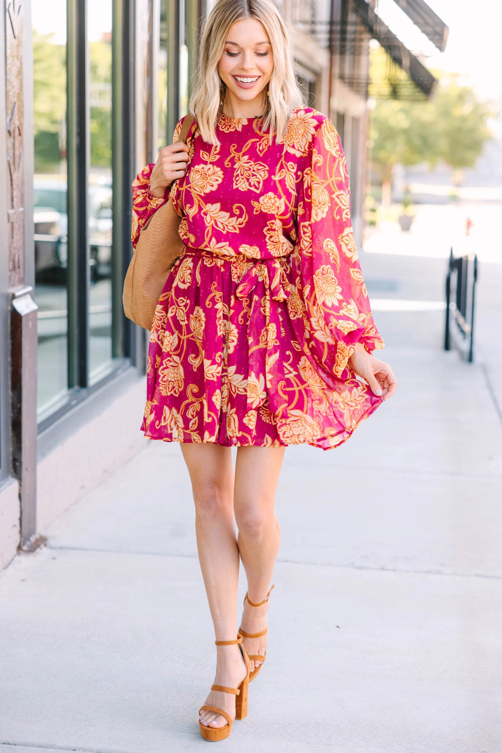 Can't Forget You Berry Red Floral Dress