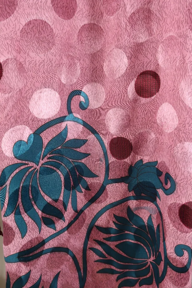 Cassandra Maxi Kaftan - Dusted Rouge Polka Dot - Vintage Sari - Size S/M