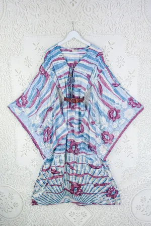 Cassandra Maxi Kaftan - Light Plum, Cashmere & Faded Blue - Vintage Sari - Size M/L