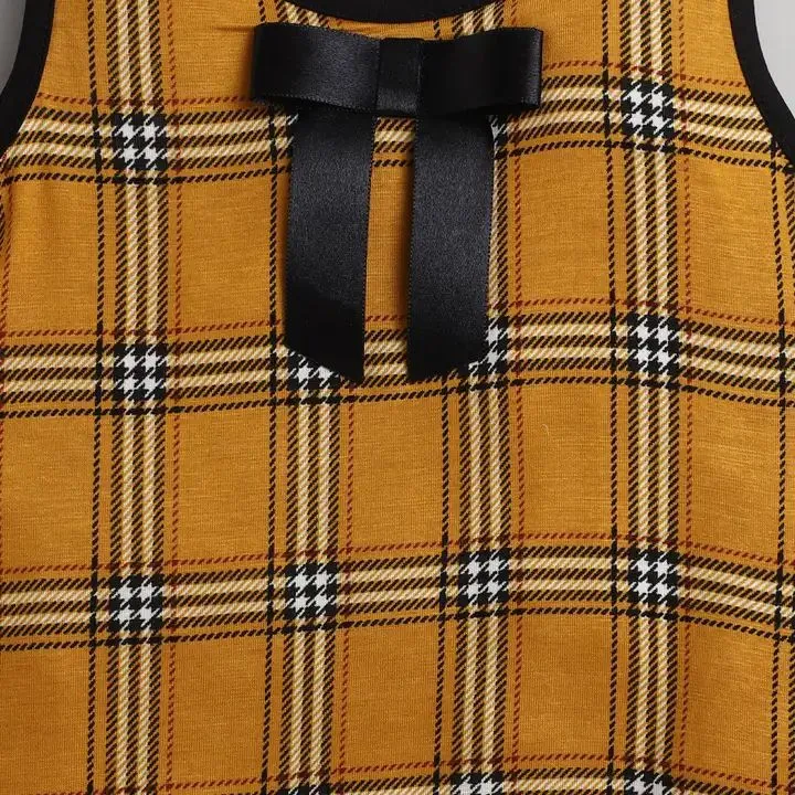 Checkered Printed Dress - Mustard