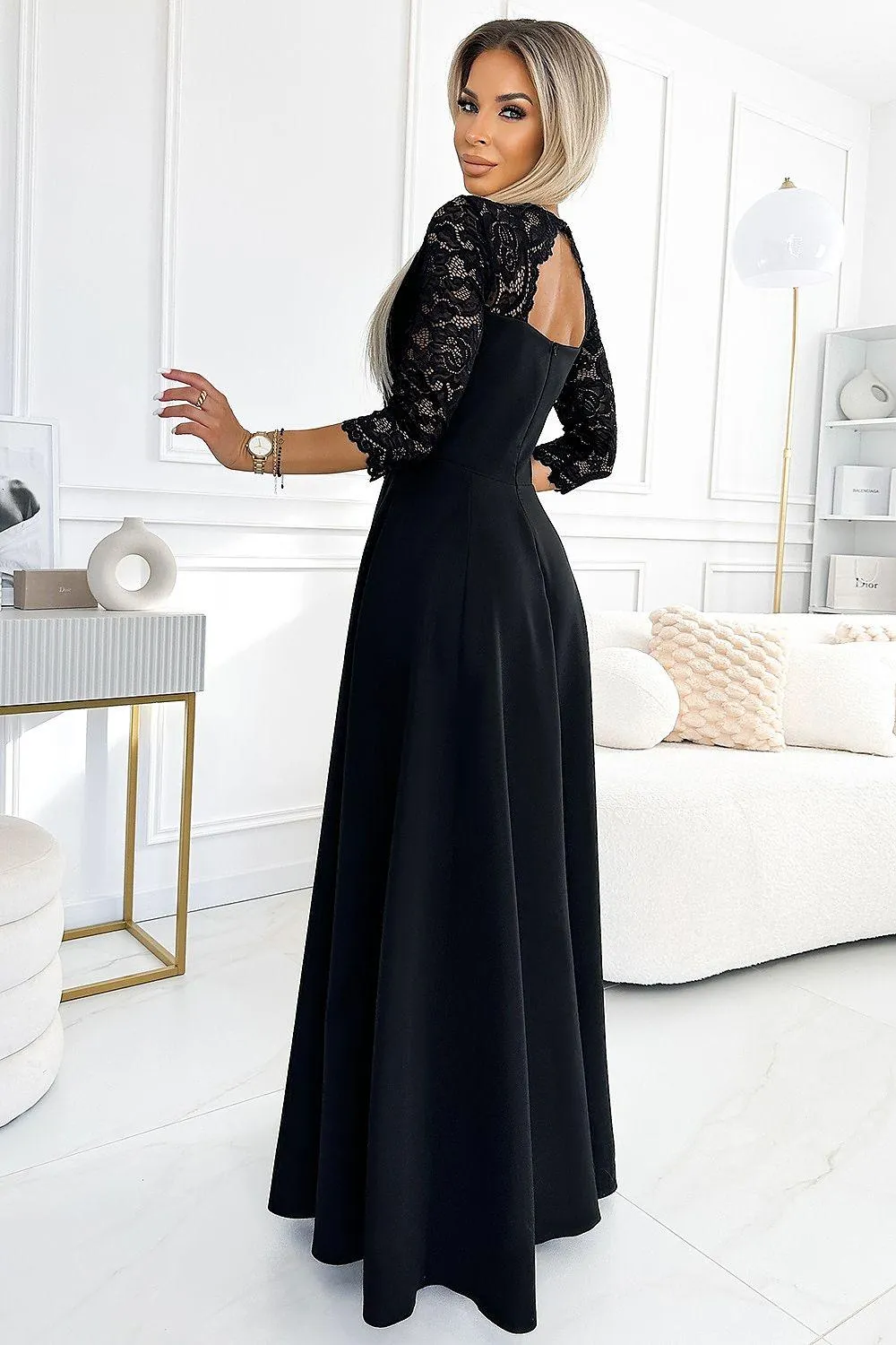 Chic Black Lace Evening Gown by Numoco