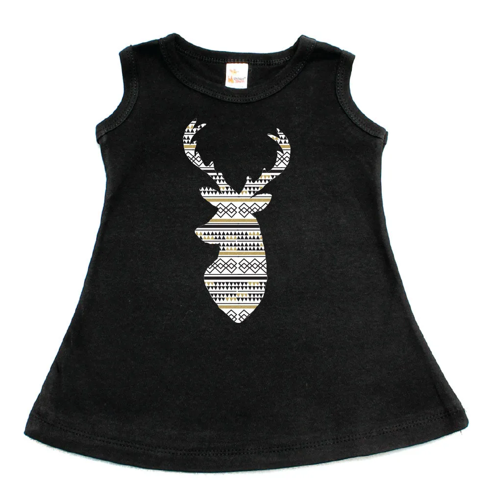 Christmas Aztec Pattern Deer A-line Dress For Baby Girls