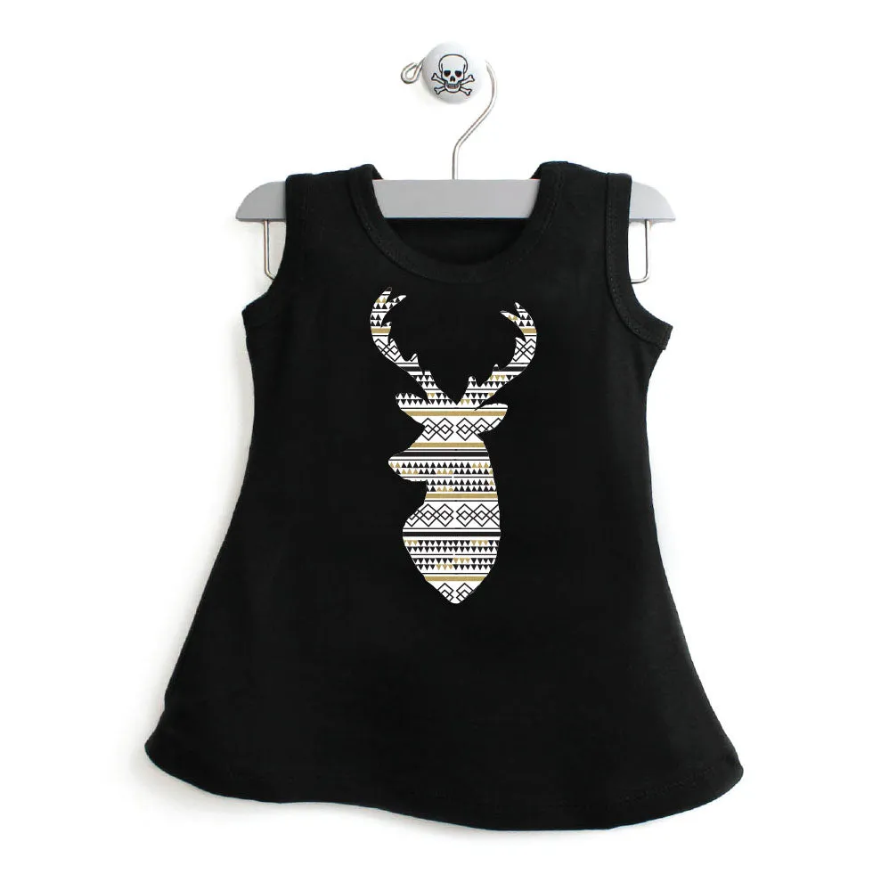 Christmas Aztec Pattern Deer A-line Dress For Baby Girls