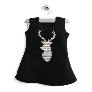 Christmas Aztec Pattern Deer A-line Dress For Baby Girls
