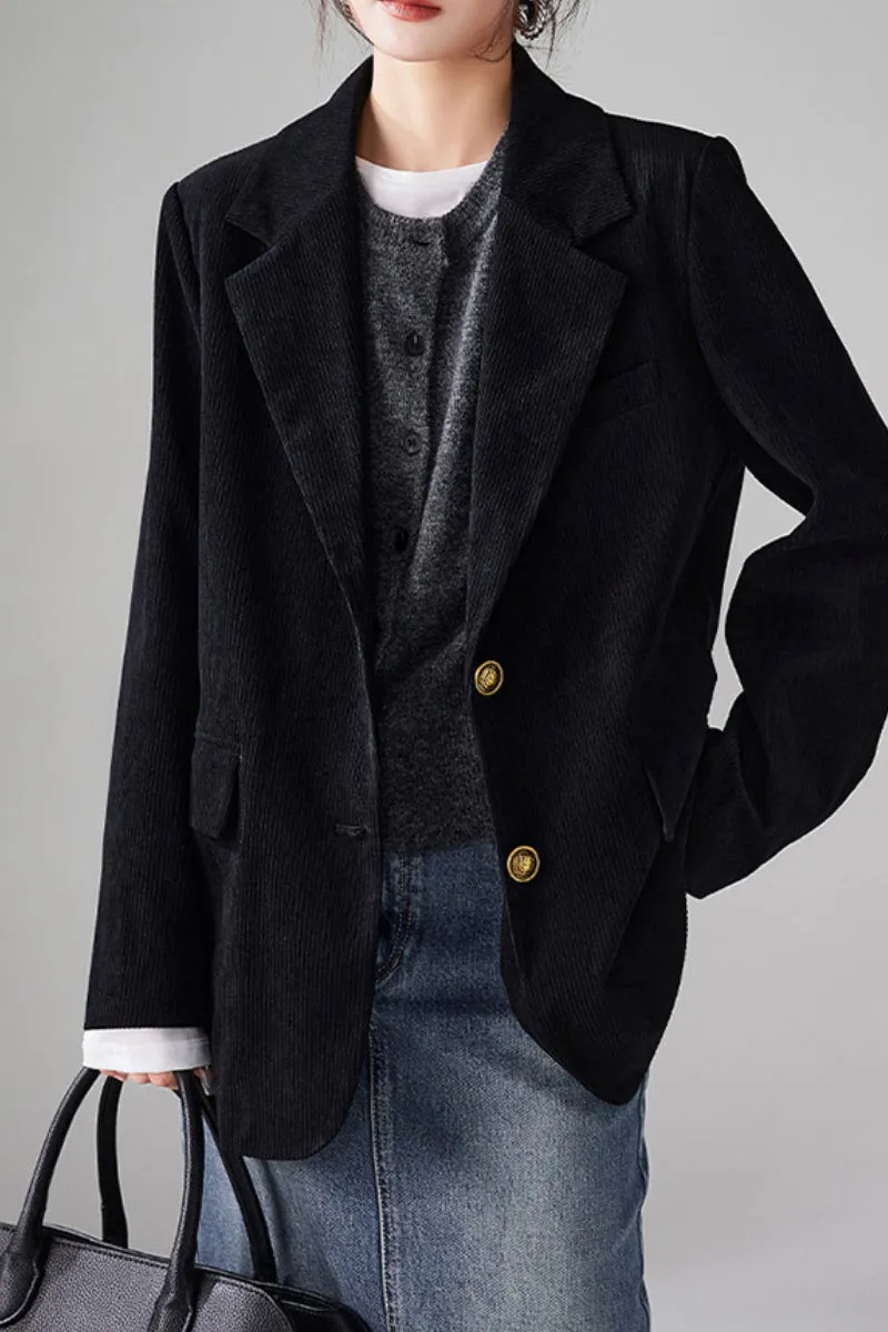 Classic Corduroy Single Breasted Lapel Blazer