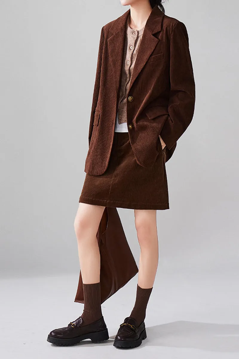 Classic Corduroy Single Breasted Lapel Blazer