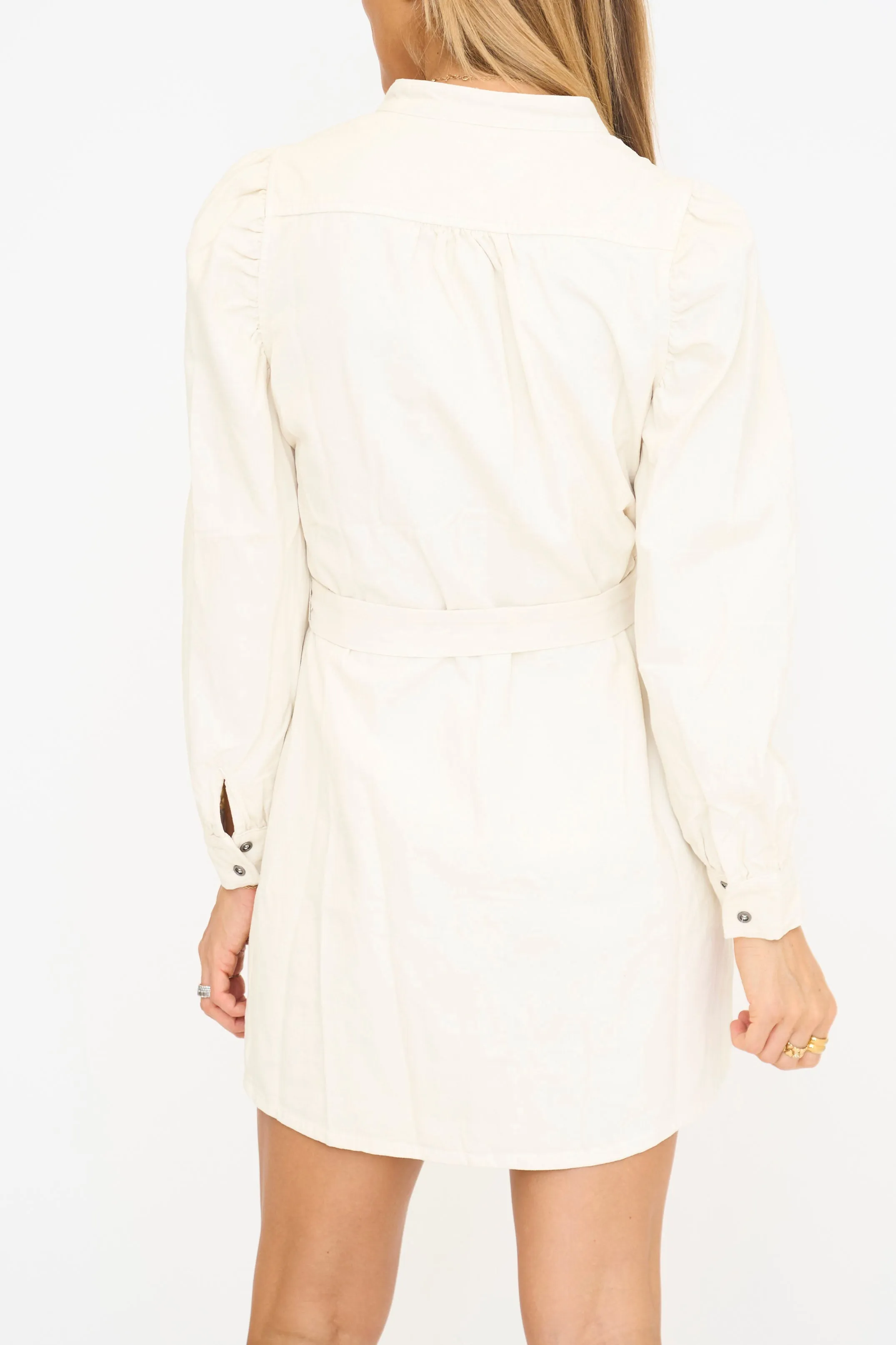 Cream Aundi Denim Puff Sleeve Dress
