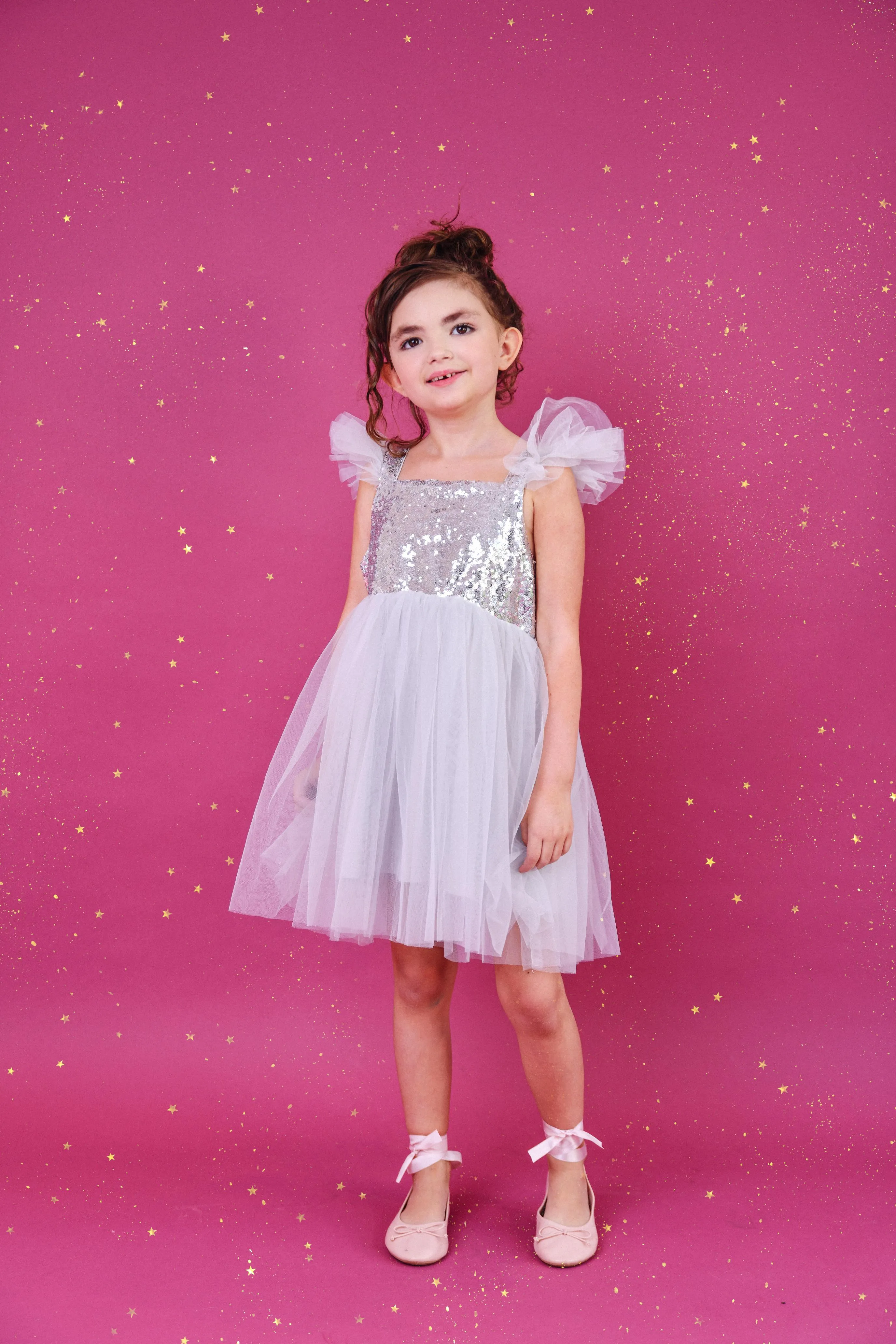 DOLLY UNIVERSE SEQUIN GLITTER GALAXY TUTU DRESS silver grey
