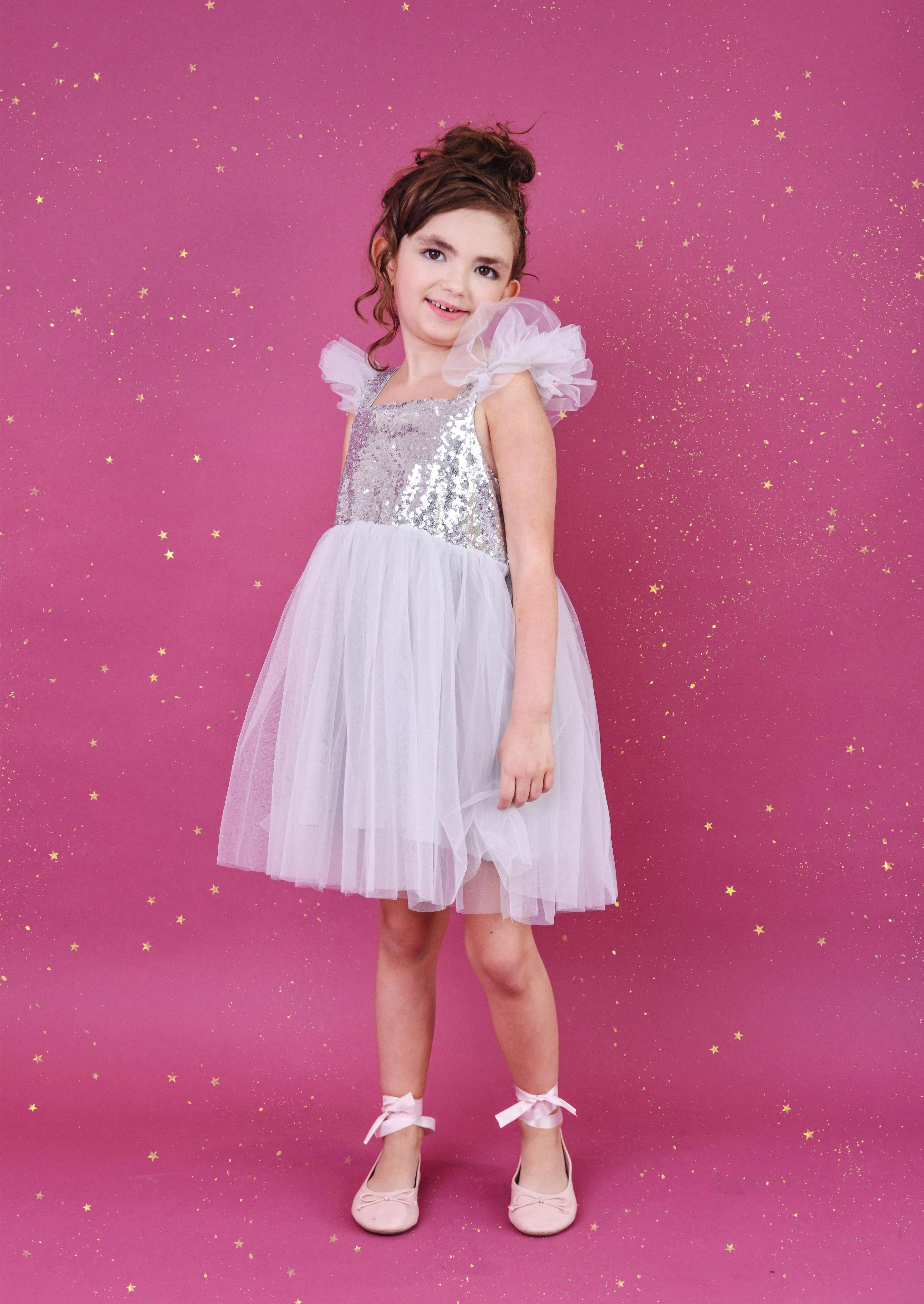 DOLLY UNIVERSE SEQUIN GLITTER GALAXY TUTU DRESS silver grey
