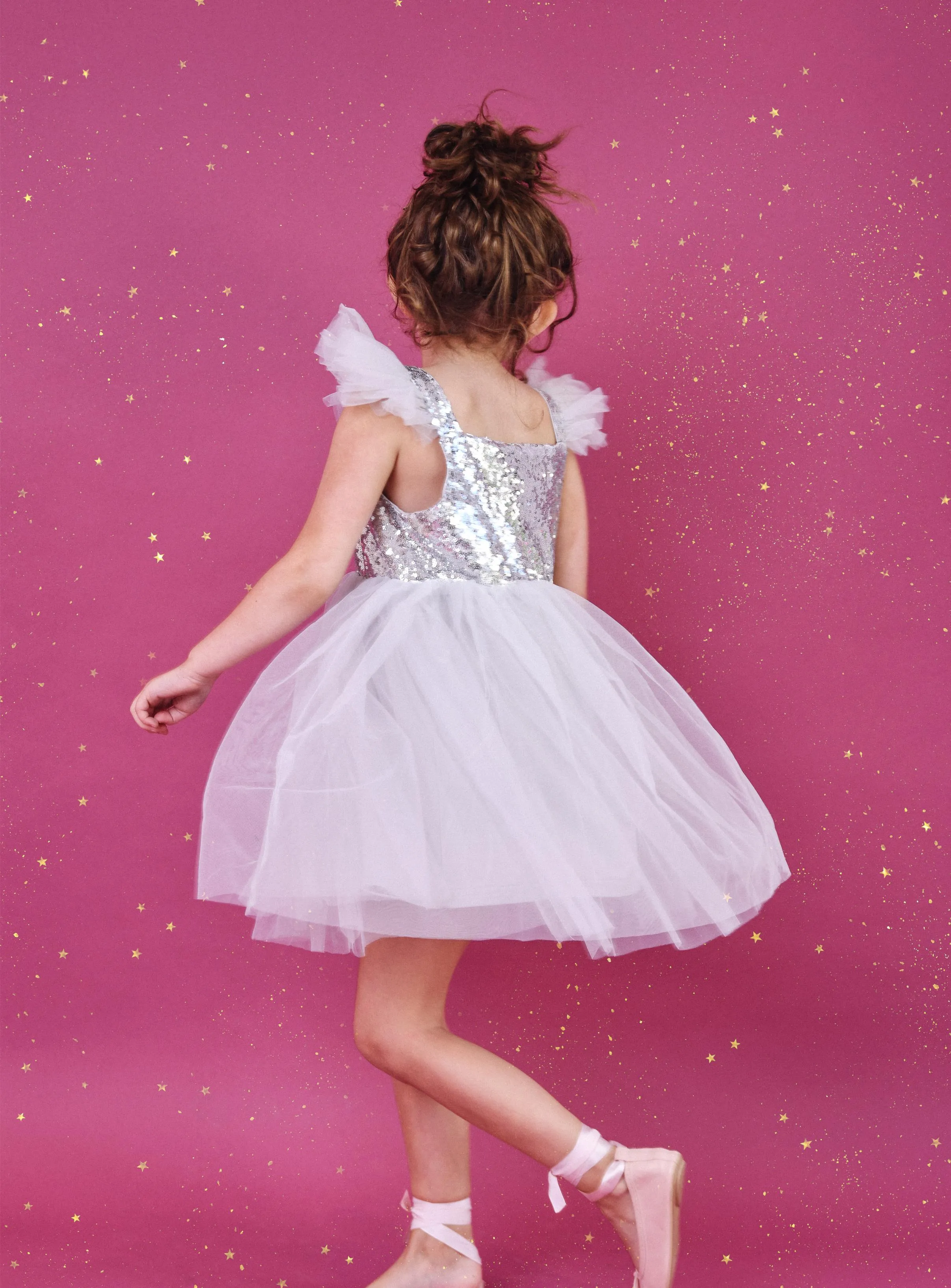 DOLLY UNIVERSE SEQUIN GLITTER GALAXY TUTU DRESS silver grey