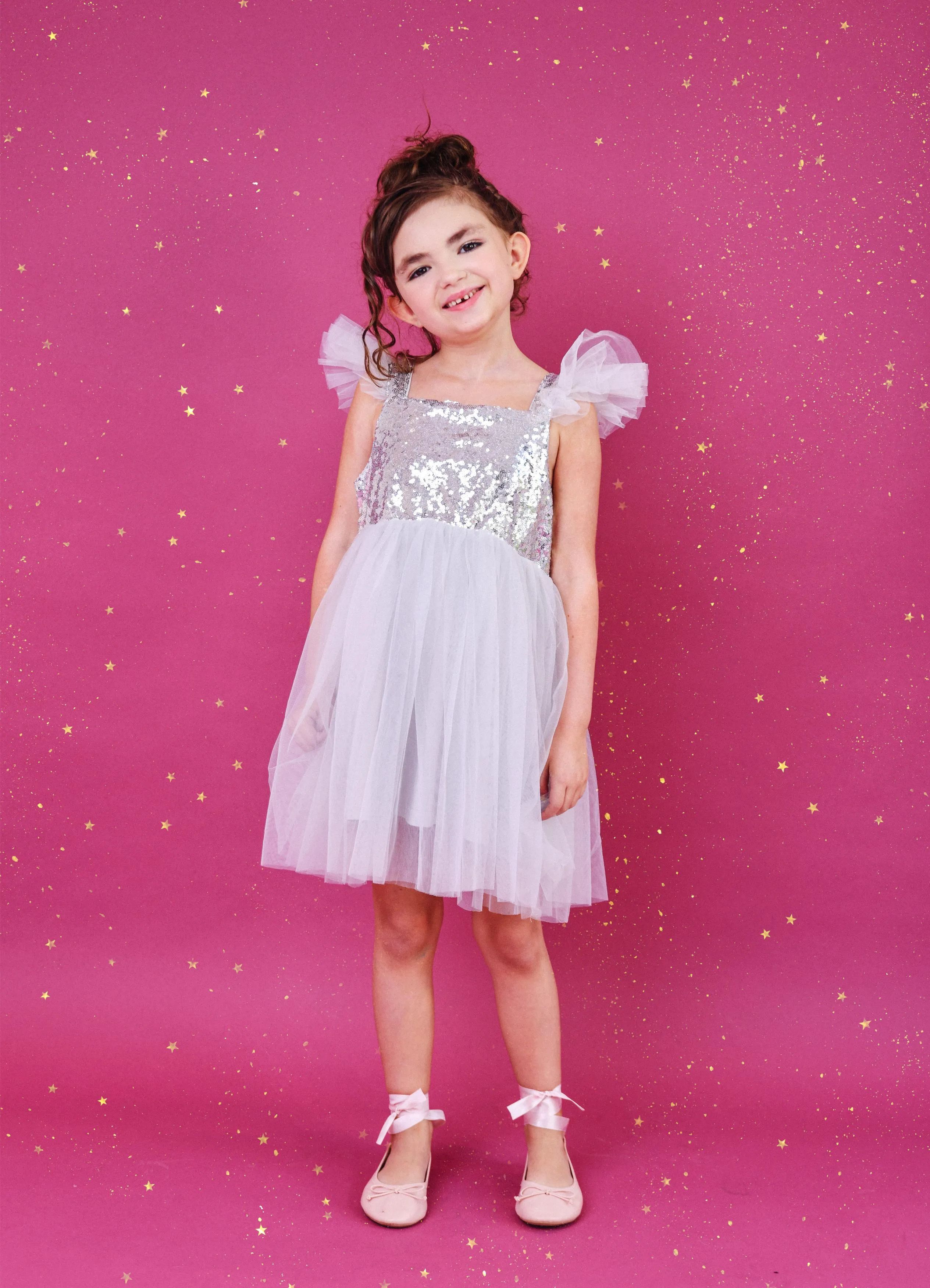 DOLLY UNIVERSE SEQUIN GLITTER GALAXY TUTU DRESS silver grey