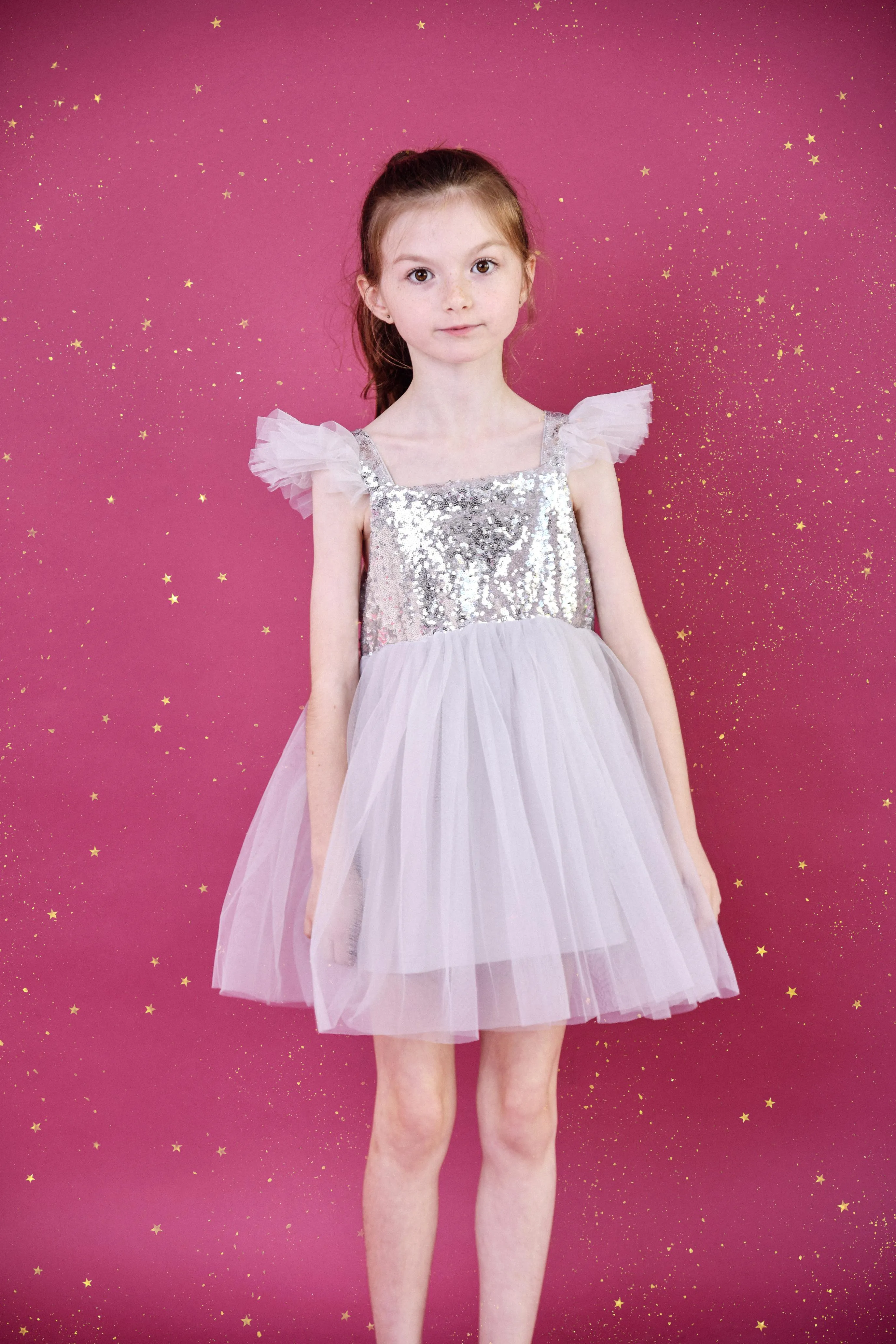 DOLLY UNIVERSE SEQUIN GLITTER GALAXY TUTU DRESS silver grey