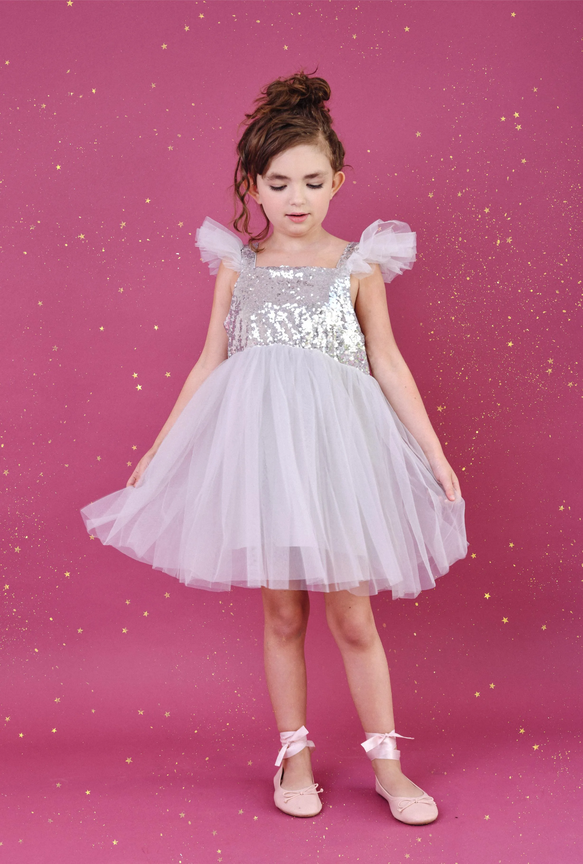 DOLLY UNIVERSE SEQUIN GLITTER GALAXY TUTU DRESS silver grey