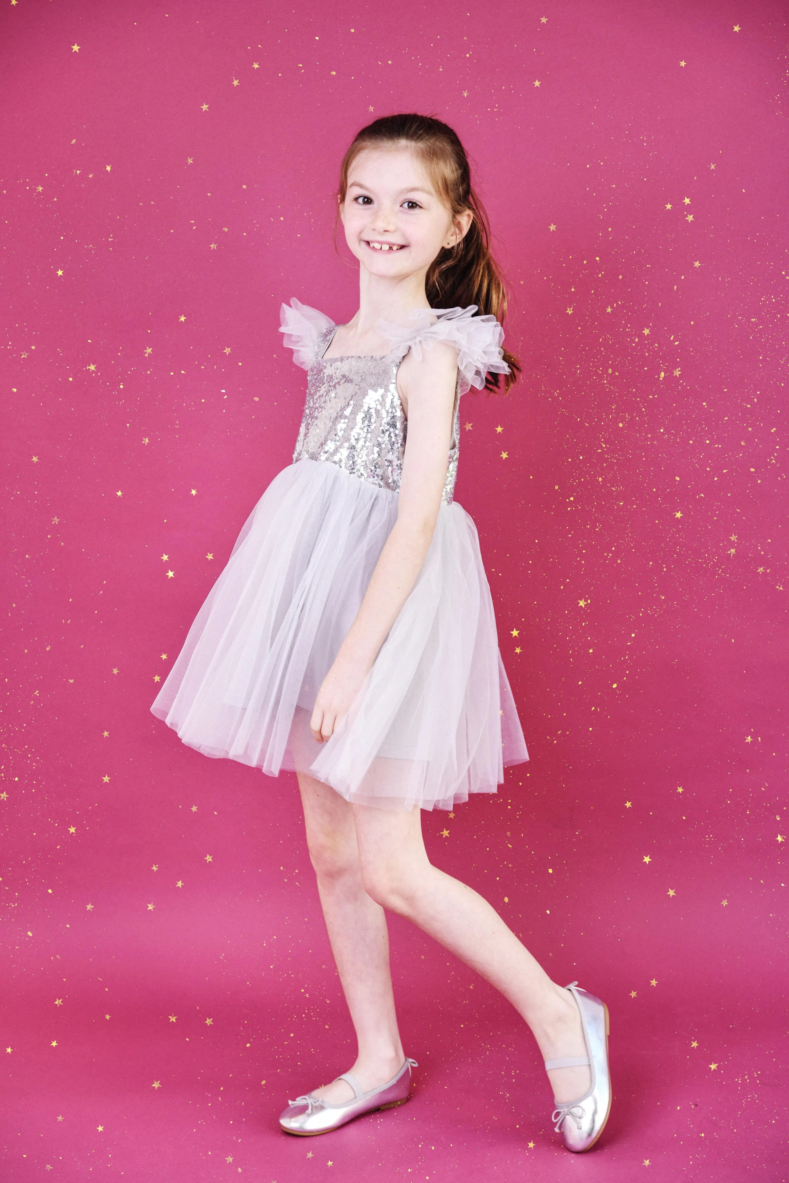 DOLLY UNIVERSE SEQUIN GLITTER GALAXY TUTU DRESS silver grey
