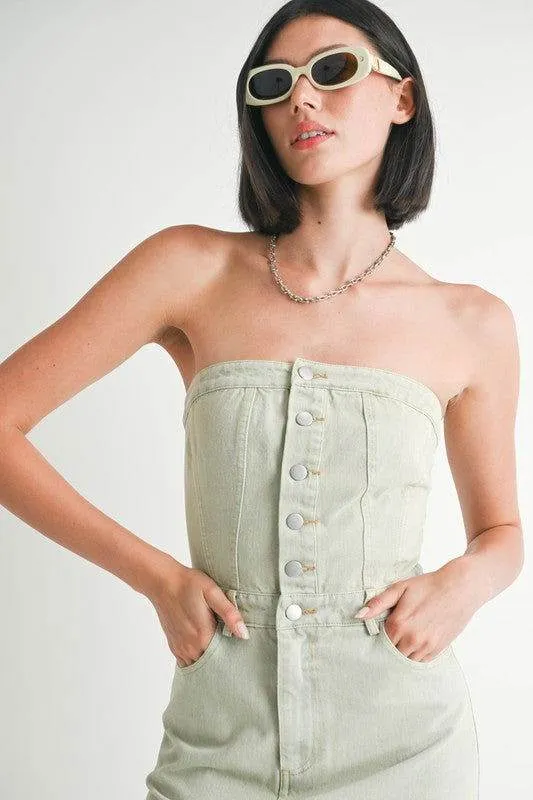 Emory Park Button Up Tube Denim Dress With Slit