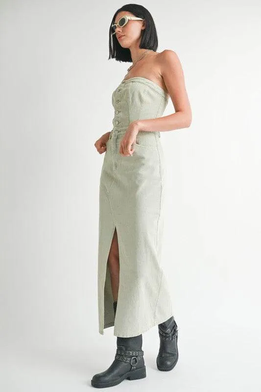 Emory Park Button Up Tube Denim Dress With Slit