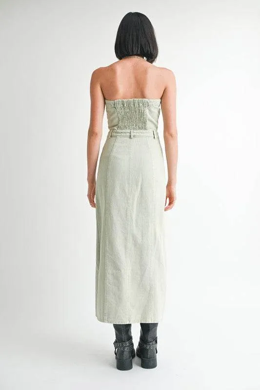 Emory Park Button Up Tube Denim Dress With Slit