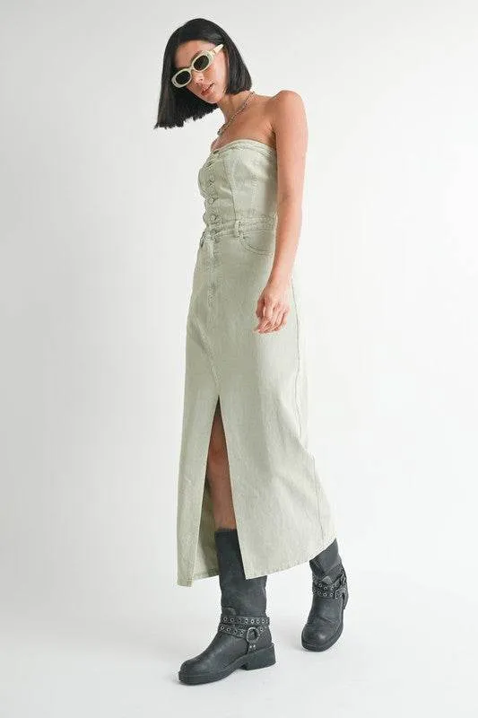 Emory Park Button Up Tube Denim Dress With Slit