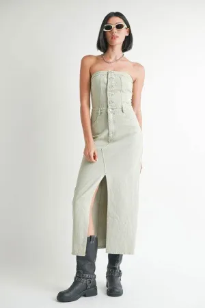 Emory Park Button Up Tube Denim Dress With Slit