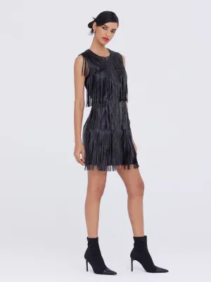 Faux-Leather Fringe Dress
