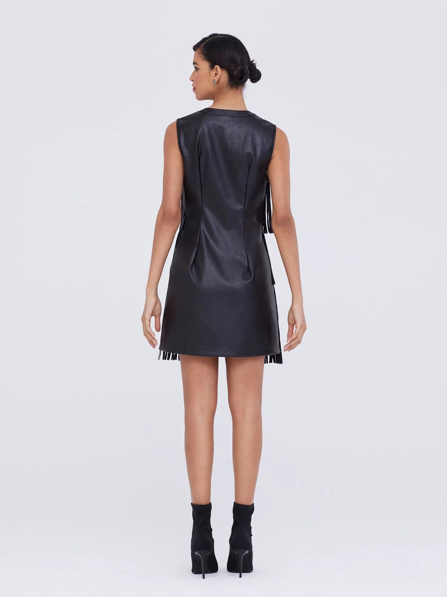 Faux-Leather Fringe Dress