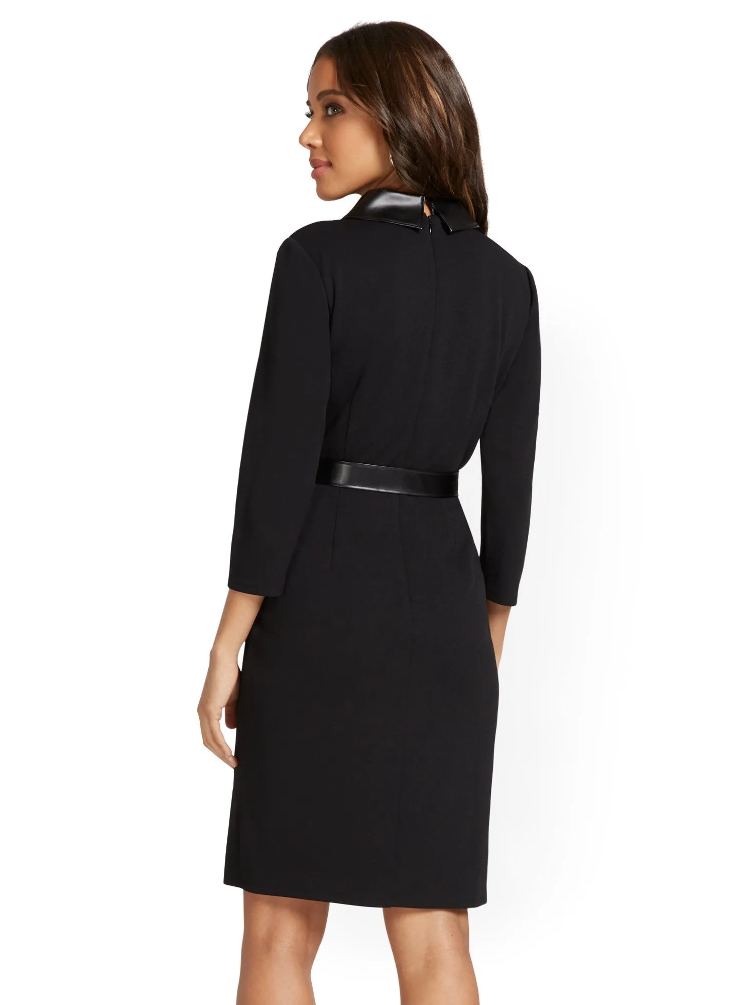 Faux-Leather Trim Ponte Shirtdress - Superflex