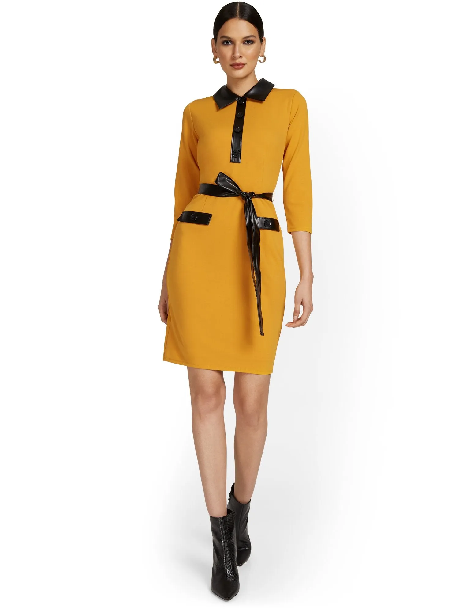 Faux-Leather Trim Ponte Shirtdress - Superflex