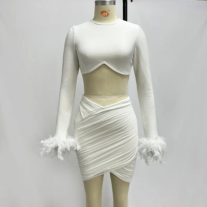 Feather Long Sleeve Mini Dress
