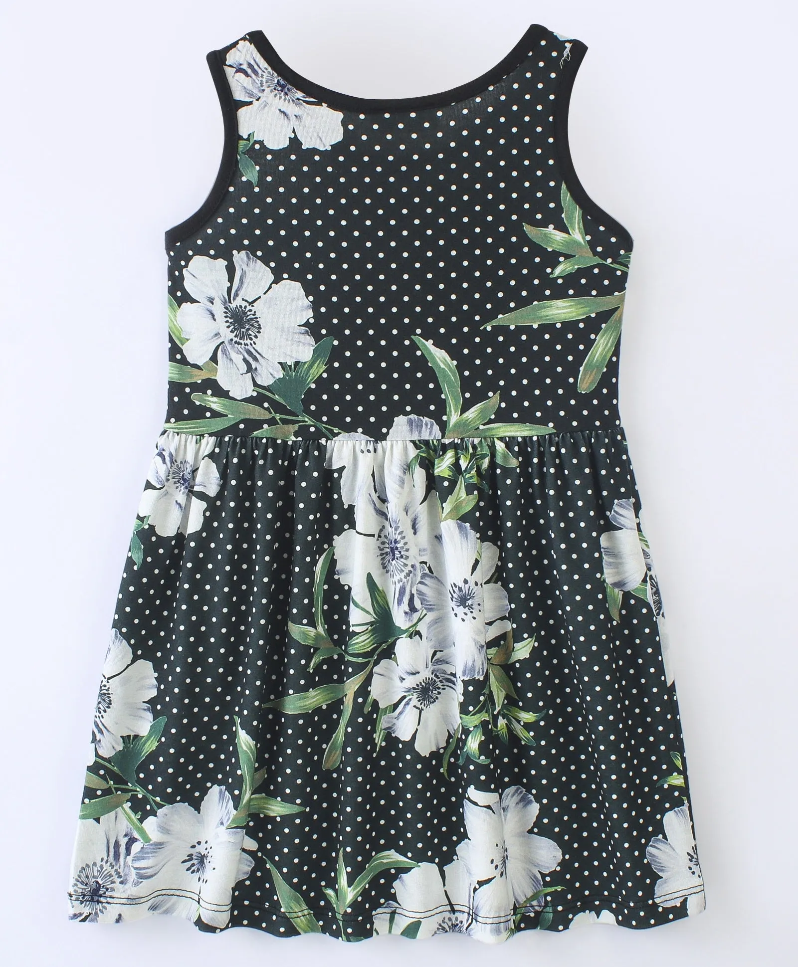 Floral Polka Printed Sleeveless Dress