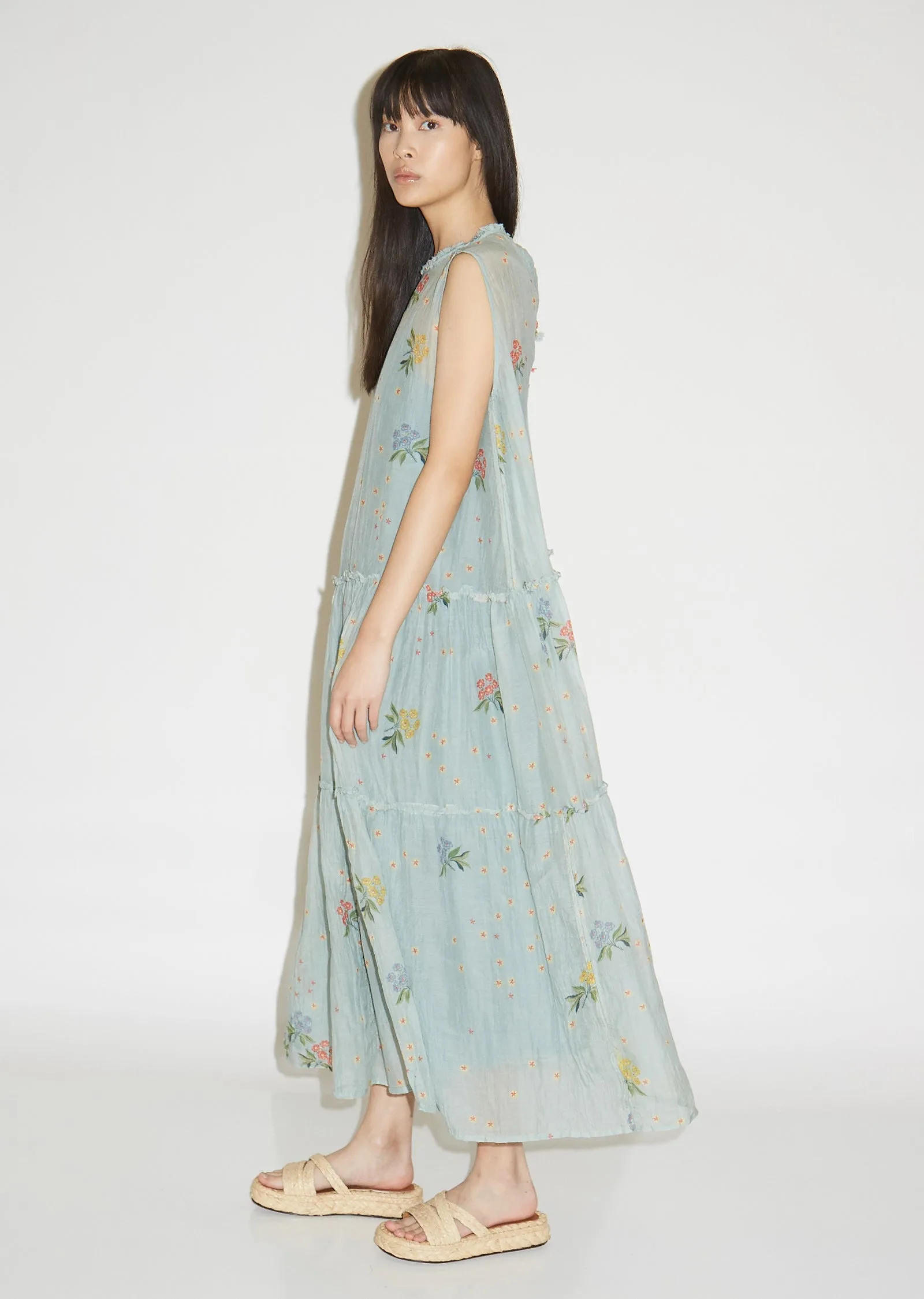 Floral Printed Crewneck Sleeveless Dress