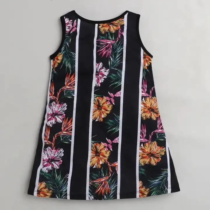 Floral Striped Printed Dress - Black