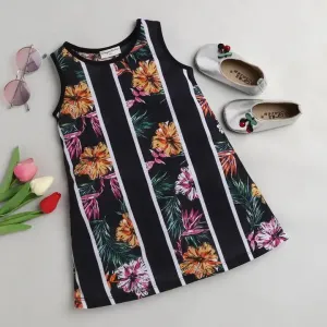 Floral Striped Printed Dress - Black