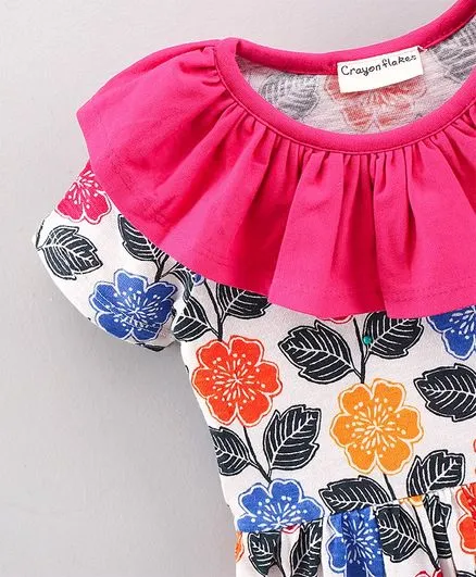 Floral with Neck Frill Dress