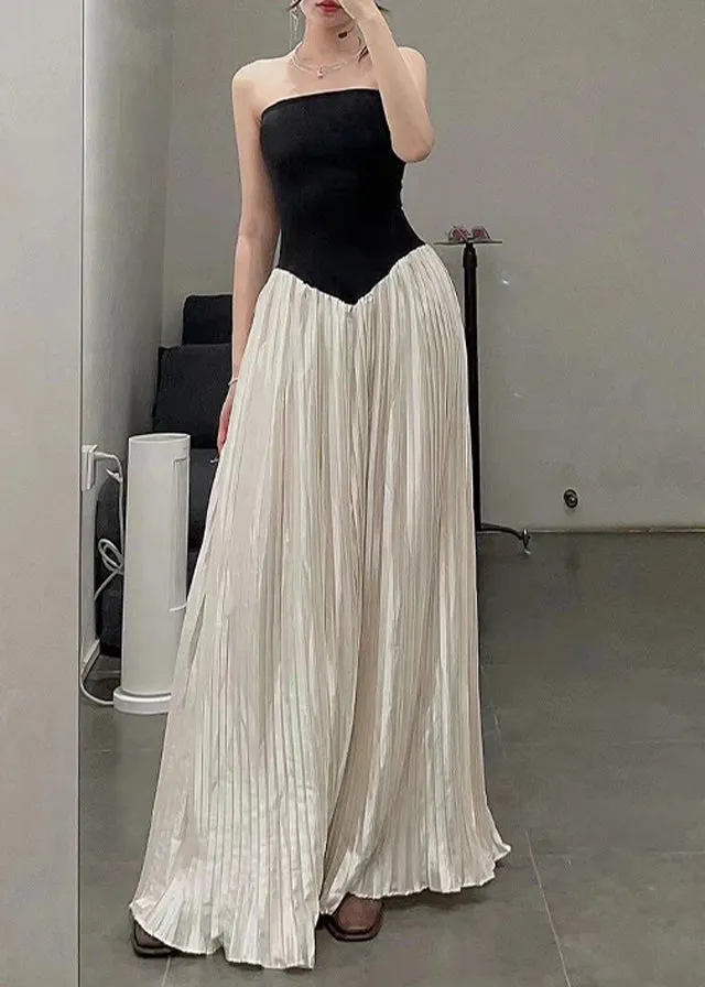 FLYTONN- French Photo Color Strapless Patchwork Dresses Summer EE1026