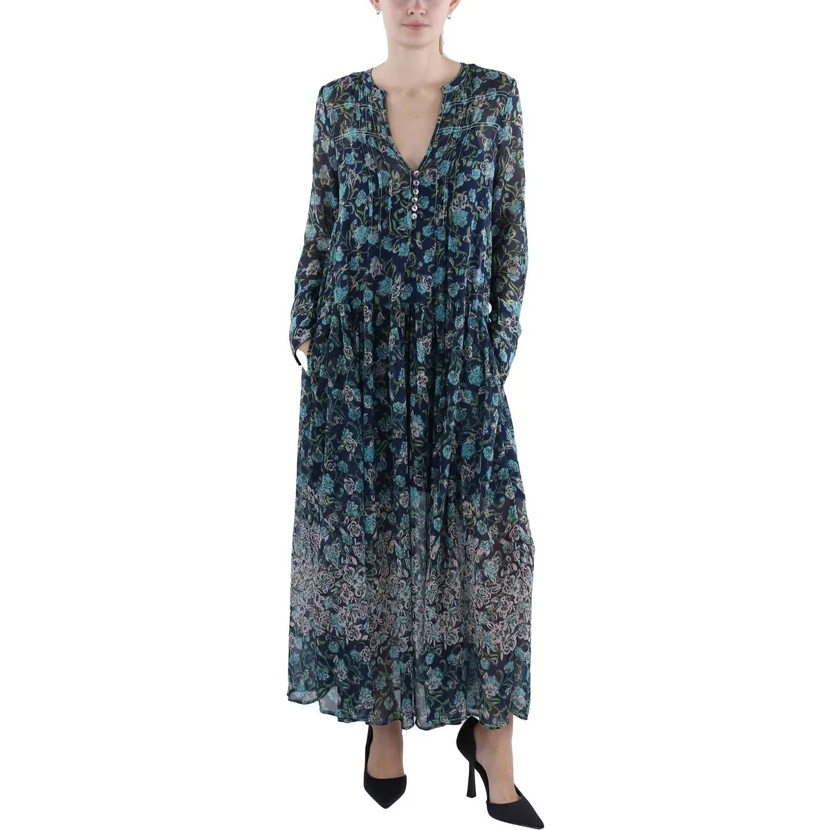 Free People Womens See It Through Floral Print Long Maxi Dress