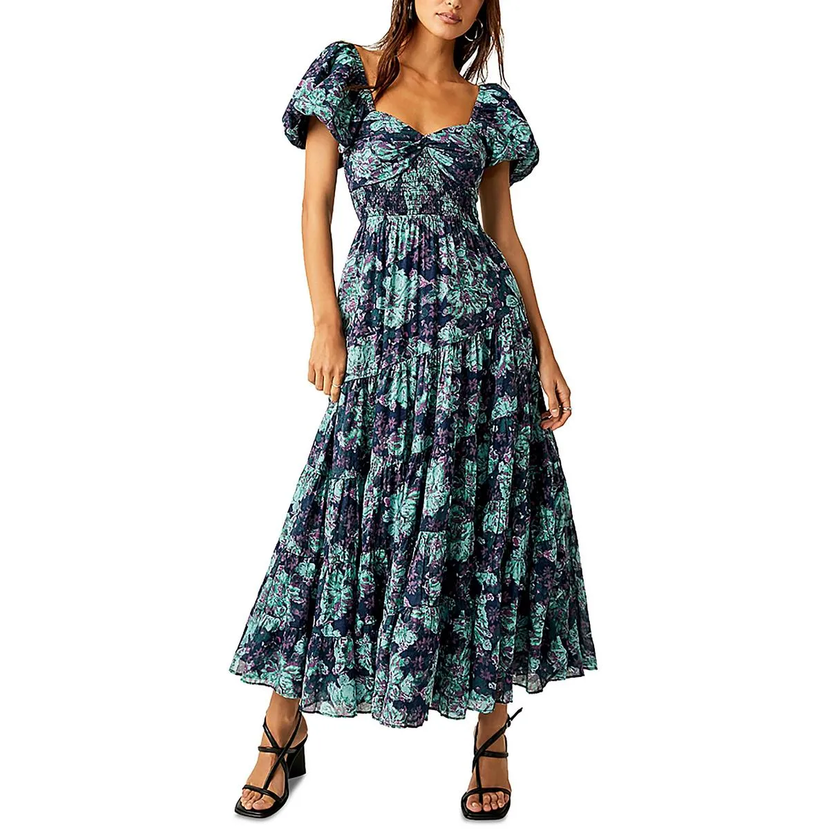 Free People Womens Smocked Tiered Maxi Dress