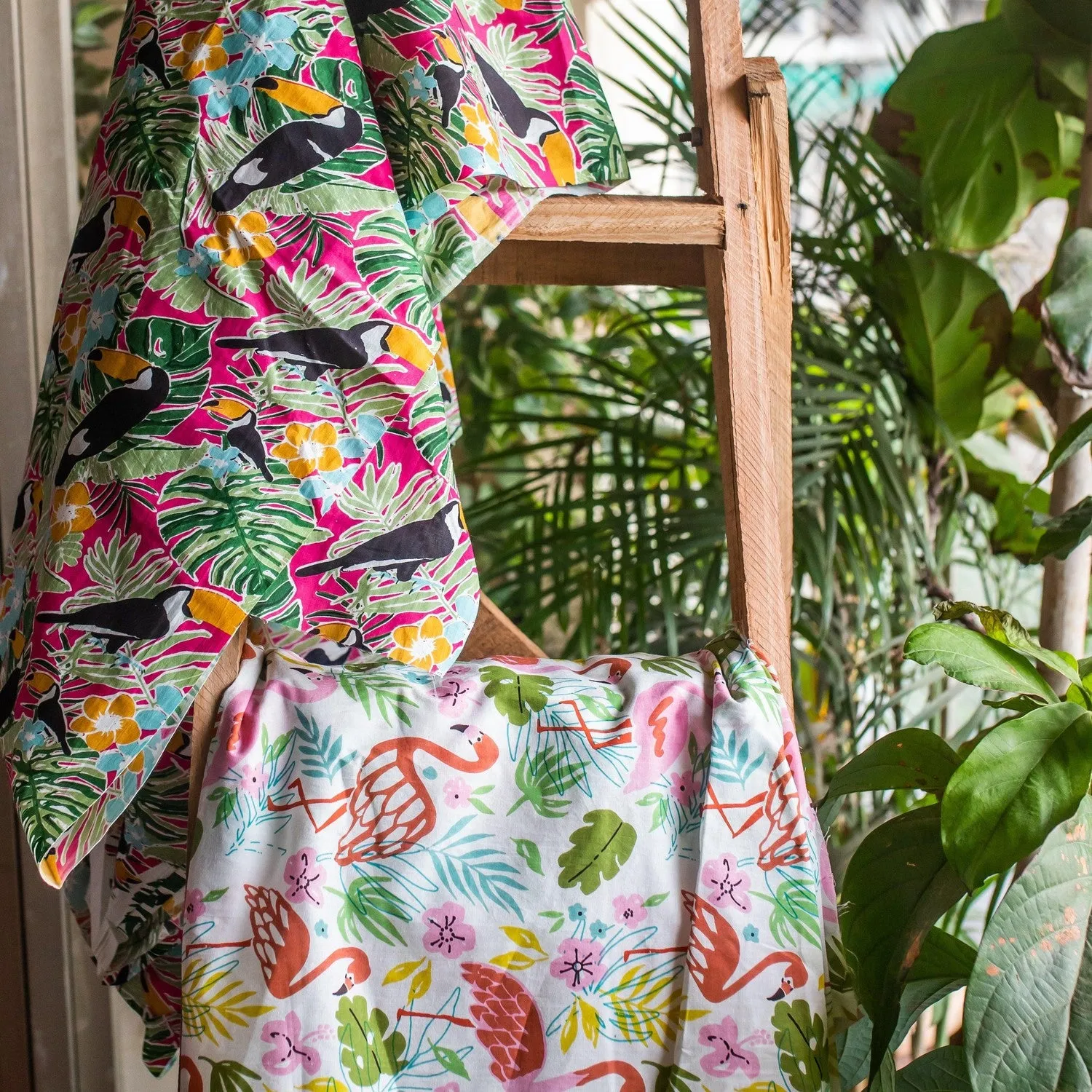 Free Spirited Pink Flamingo Hand Screenprint Cotton Fabric