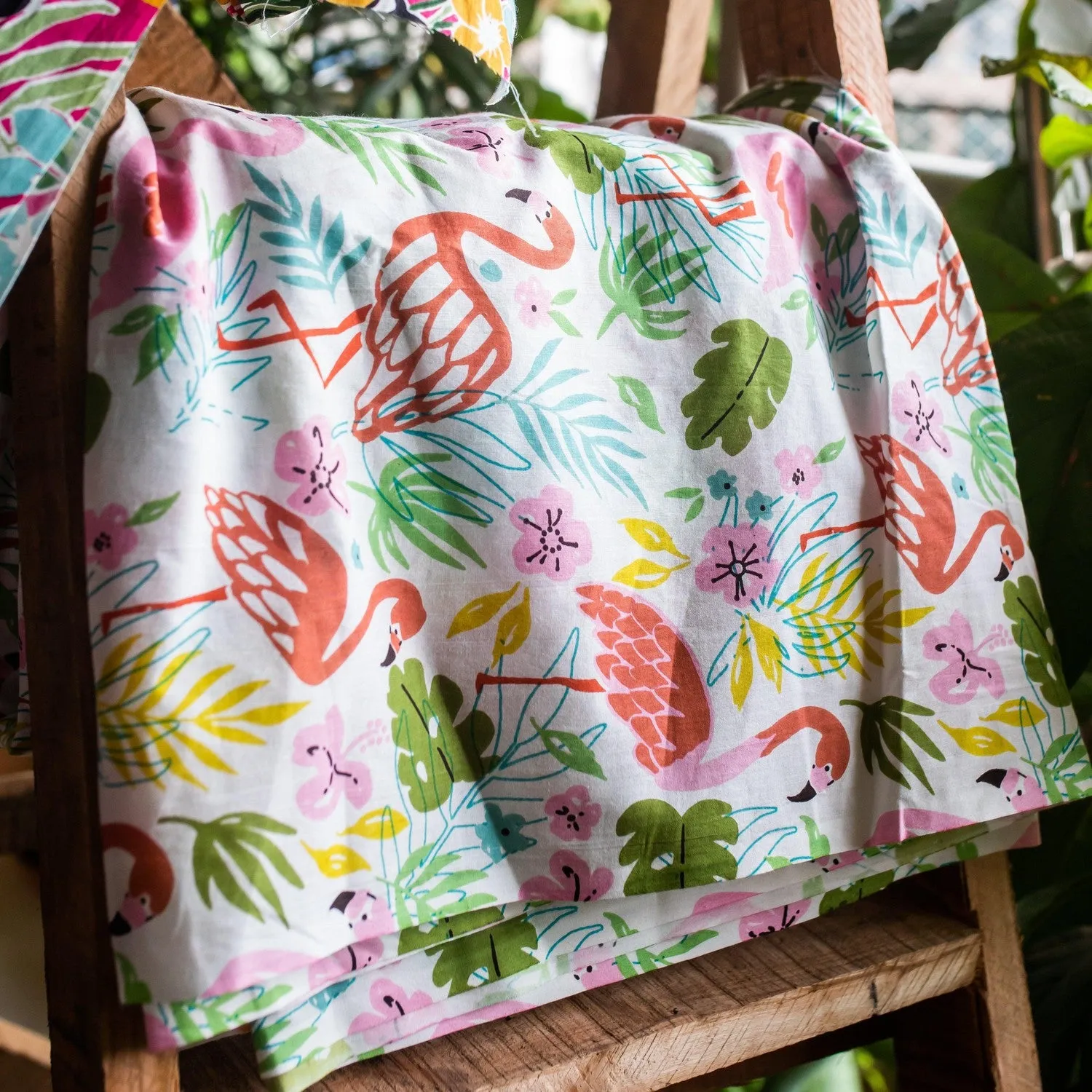 Free Spirited Pink Flamingo Hand Screenprint Cotton Fabric