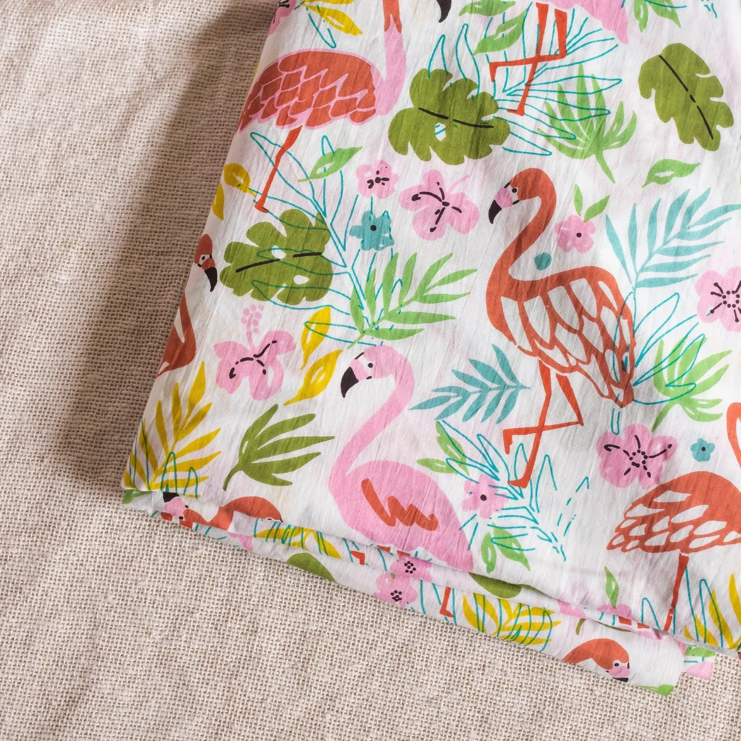 Free Spirited Pink Flamingo Hand Screenprint Cotton Fabric