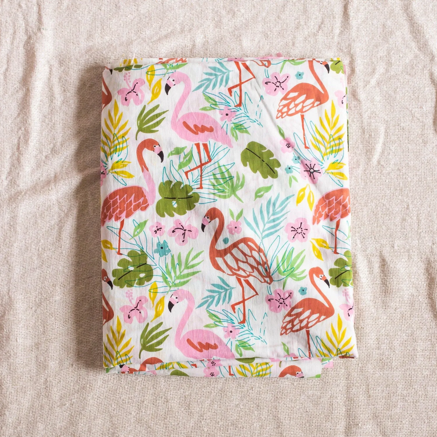 Free Spirited Pink Flamingo Hand Screenprint Cotton Fabric
