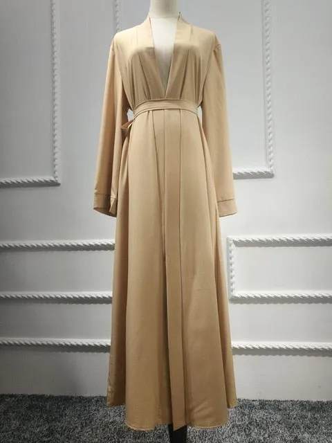 Front Open Belted Waist Abaya Dress