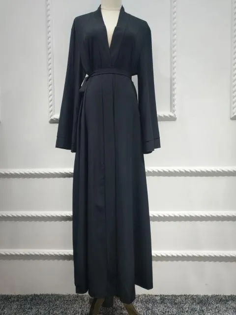 Front Open Belted Waist Abaya Dress