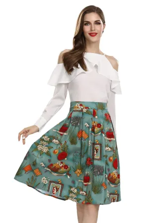 Fun Green Frida Box Pleated Skirt with Pockets