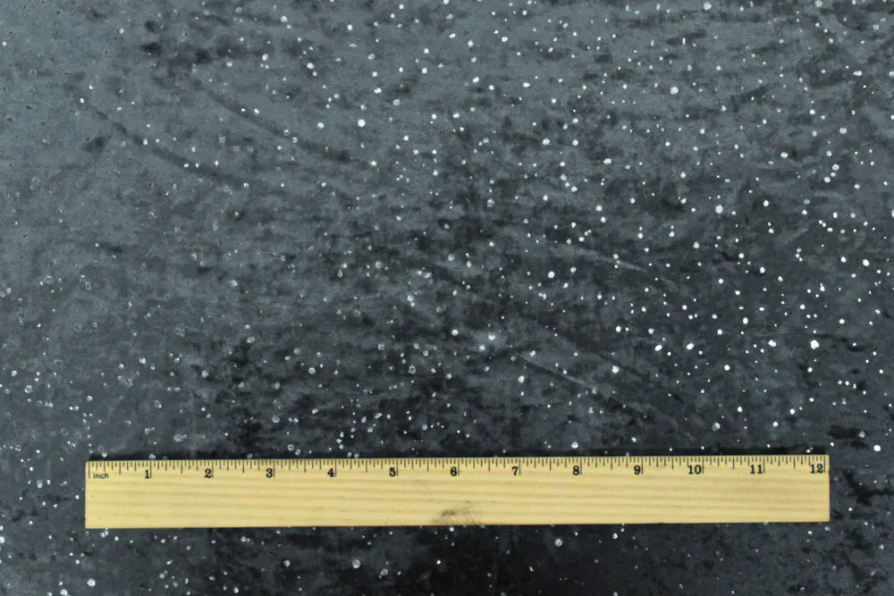 Galaxy Blue-Silver Drip Dot Pattern Printed Stretch Velvet Knit Fabric